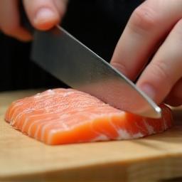 Chef preparing fish with knife