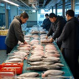 Fish market auction scene