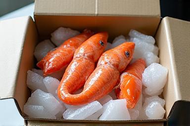 Delivery box filled with seafood and ice